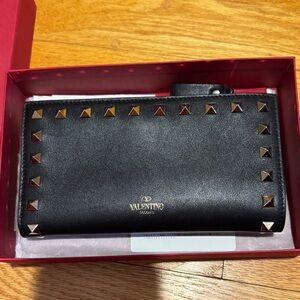 Valentino Black Wallet with Gold Studs